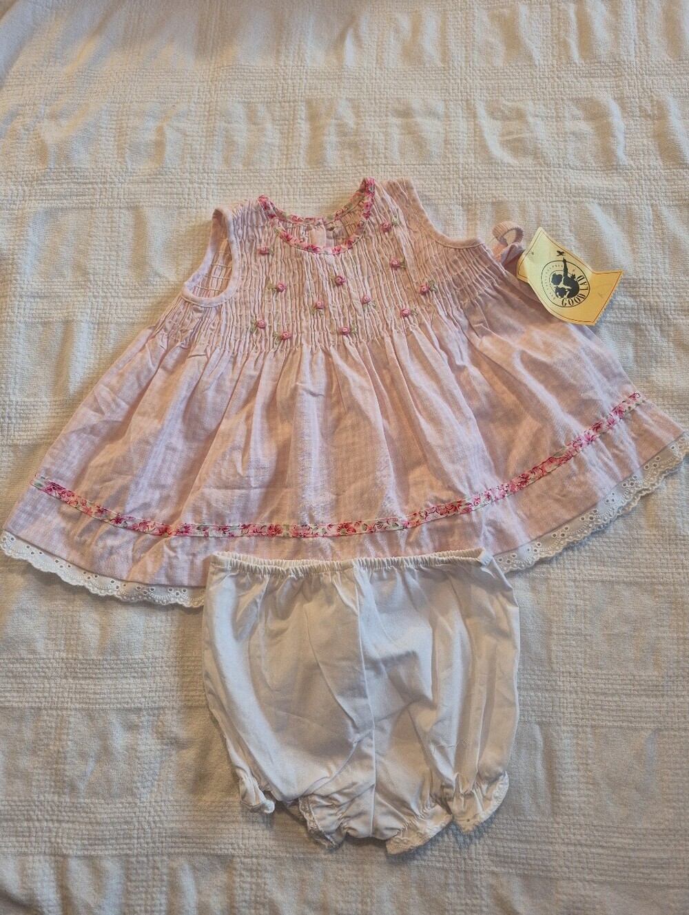 Good Lad girls 6-9 month 3 piece dress headband, diaper cover NWT Deadstock pull
